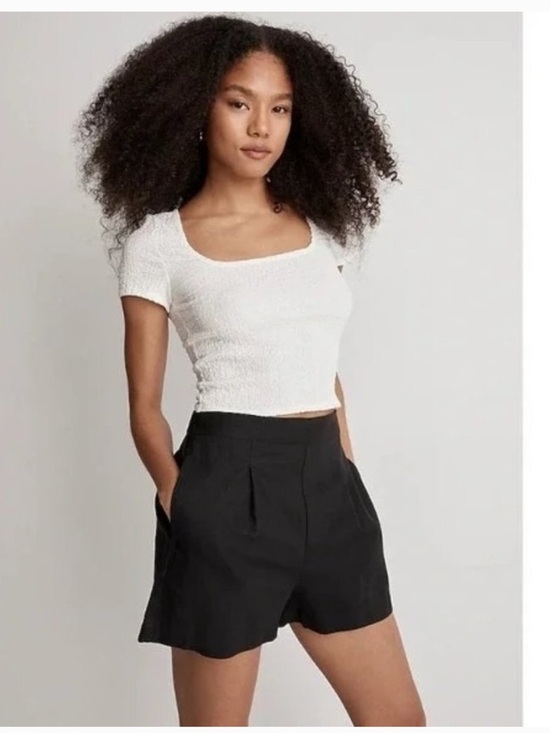 Madewell Pants - MADEWELL Clean Pull-On Shorts Black Linen-Cotton Flat Front NJ683. Size XL